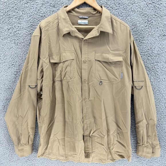 Columbia Sports Omni-Shade Vented Button Up Long Sleeve Shirt Tan Mens‎ XL READ - Picture 1 of 10